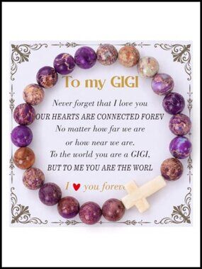 Purple Stone Beaded Cross Stretch Bracelet Gigi Gift for Women